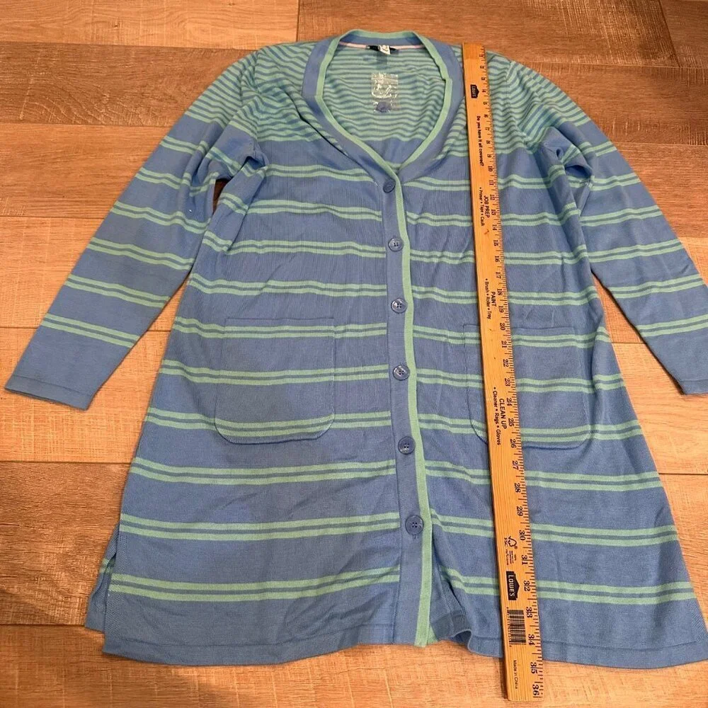 ISAAC MIZRAH LIVE GREEN AND BLUE LONG CARDIGAN SWEATER NEW WOMENS LARGE